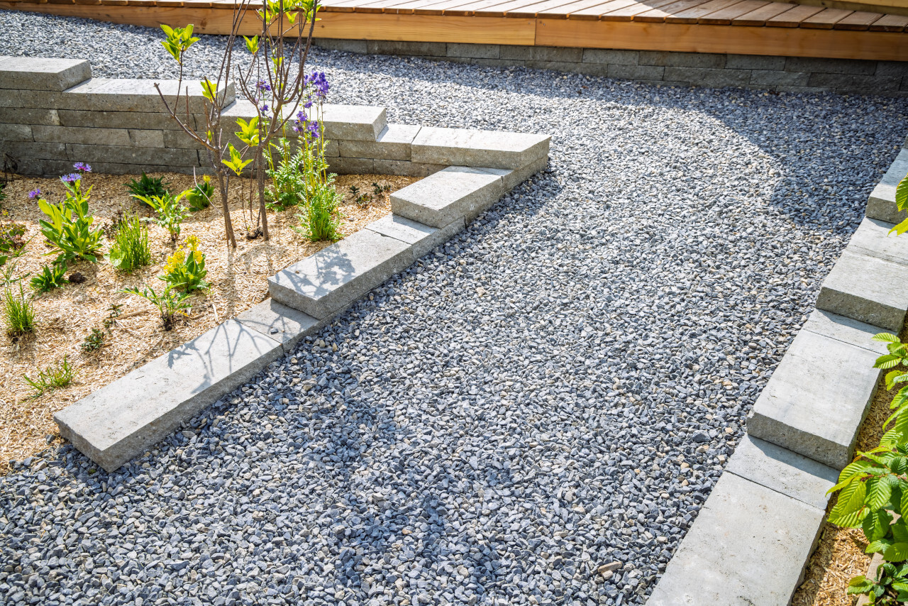 Gravel path with stone edging